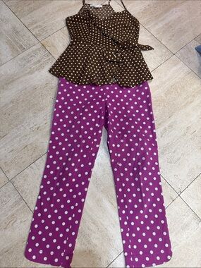 Pink Polka Dot Capri Pants & Brown Polka Dot Camisole Bundle